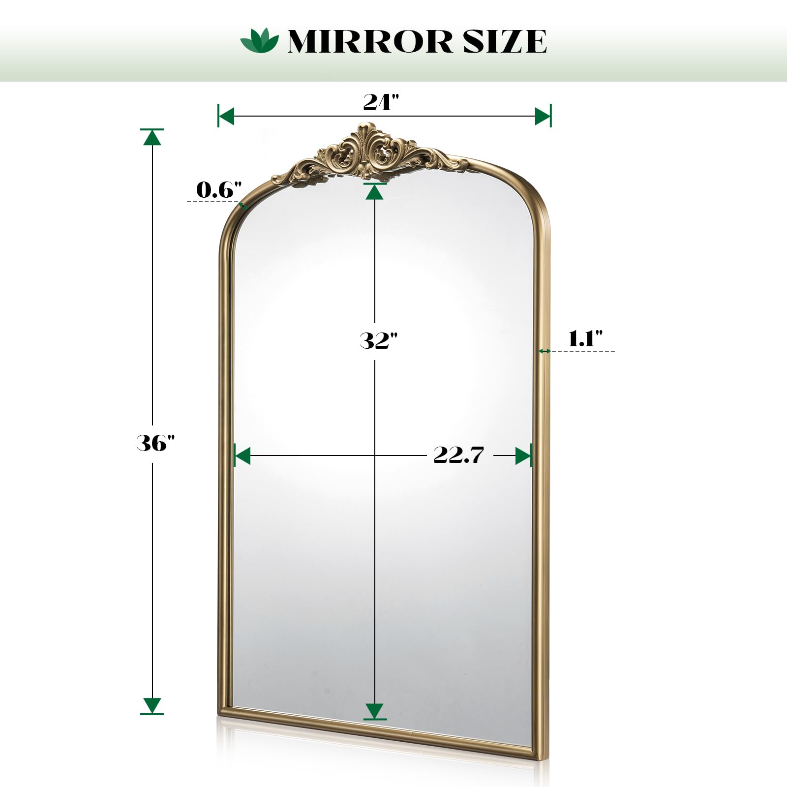 Wiserset Vintage Arched Gold Wall Mirror mounting holes back enables easy installation