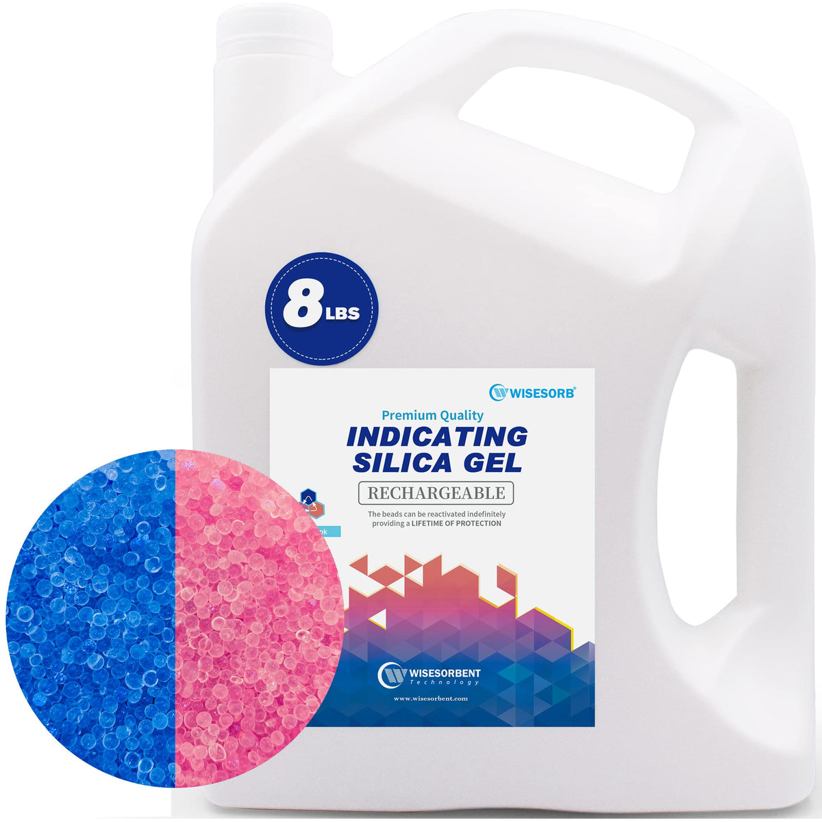 Wisesorb blue indicating beads pack showing moisture protection in storage.