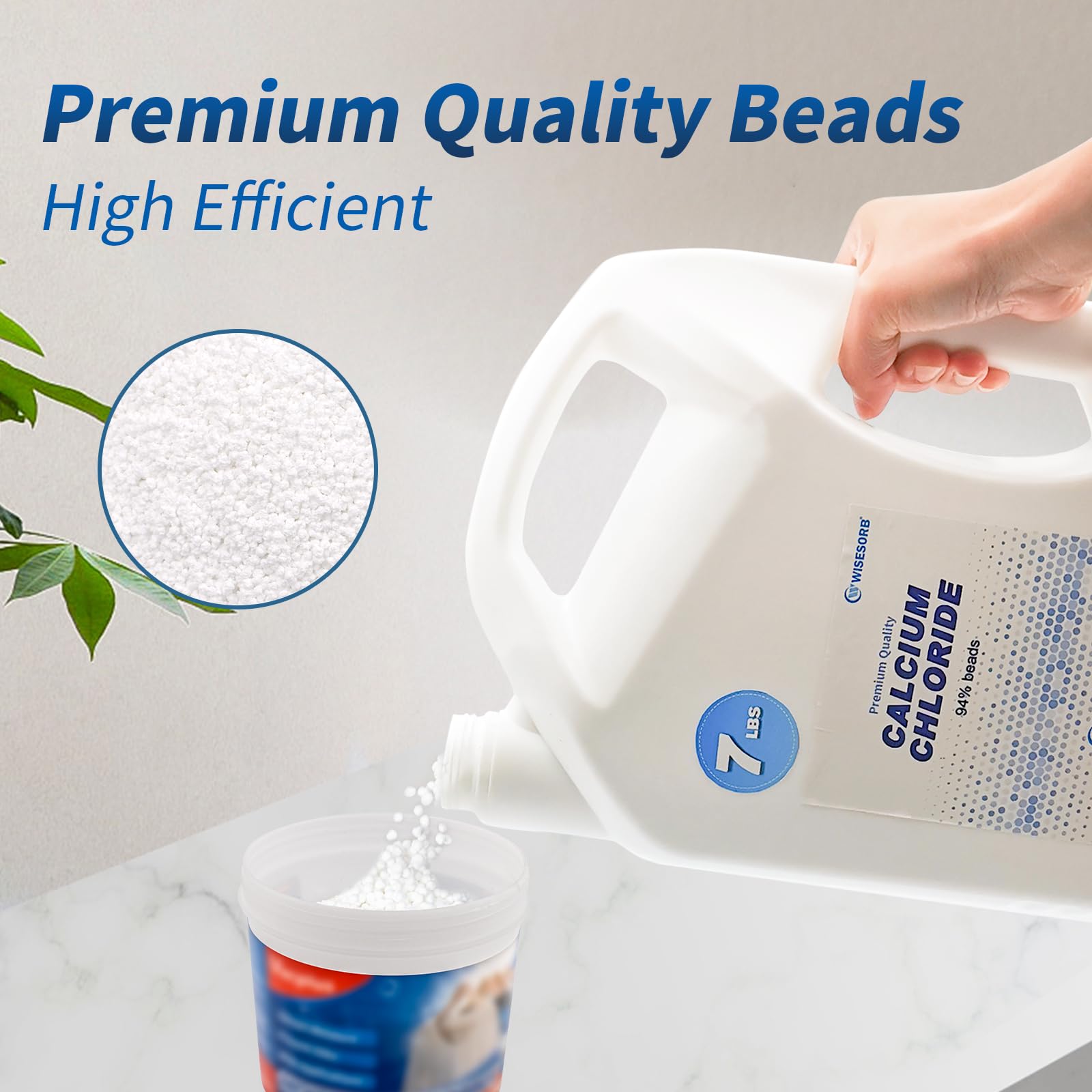 Wisesorb easy-pour desiccant container with dual handles for controlled pouring.