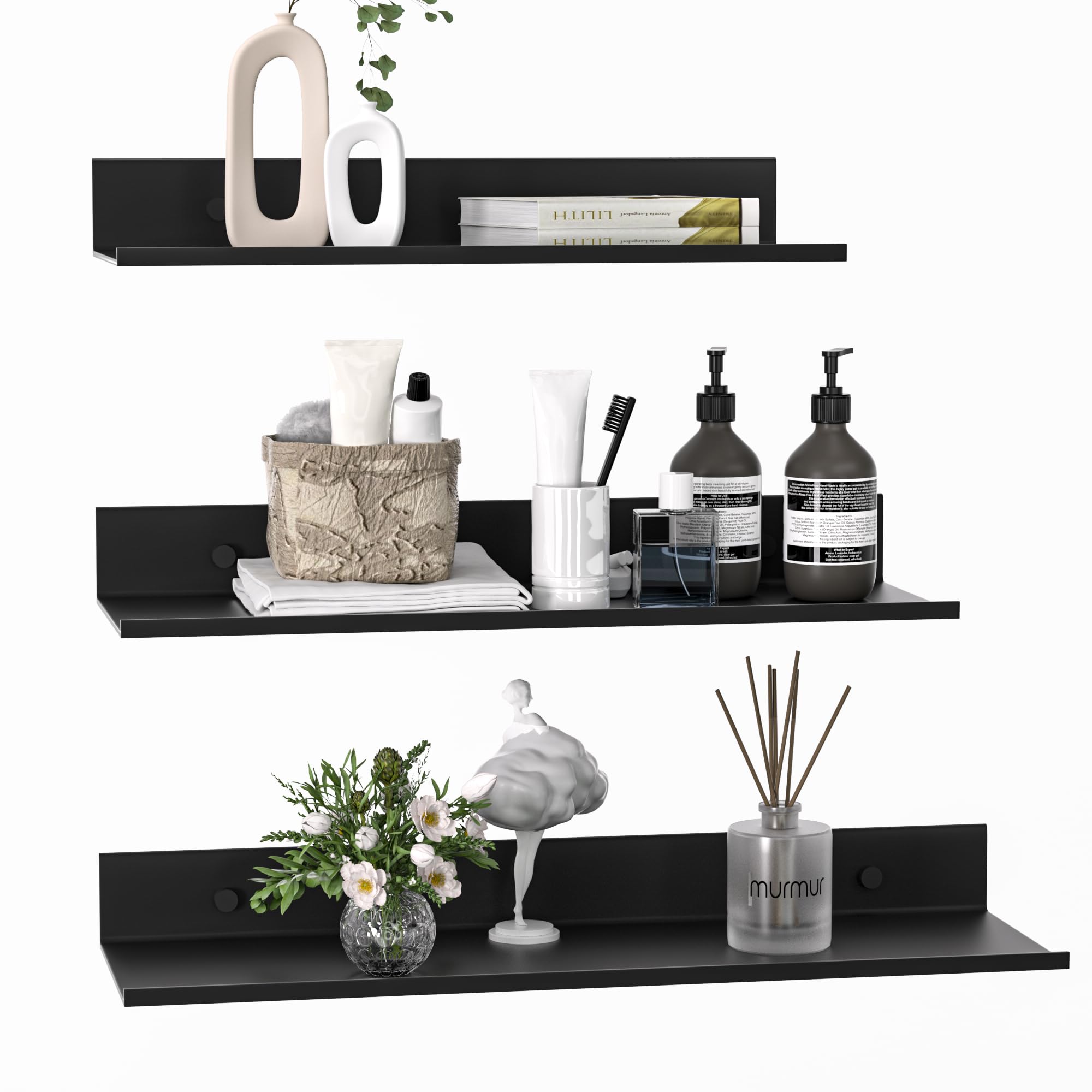 Wisfame large black floating shelf display for bold wall styling