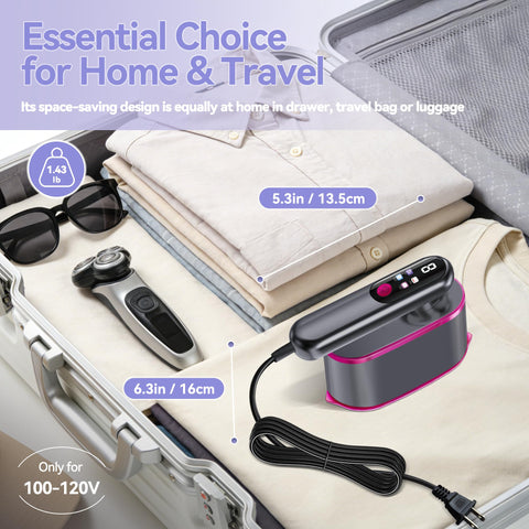 WISHBAY Travel Steamer 180ml water tank for longer steaming sessions.
