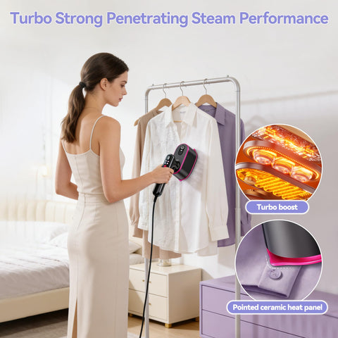 WISHBAY Travel Steamer extended 8.2 ft cord for flexible movement.