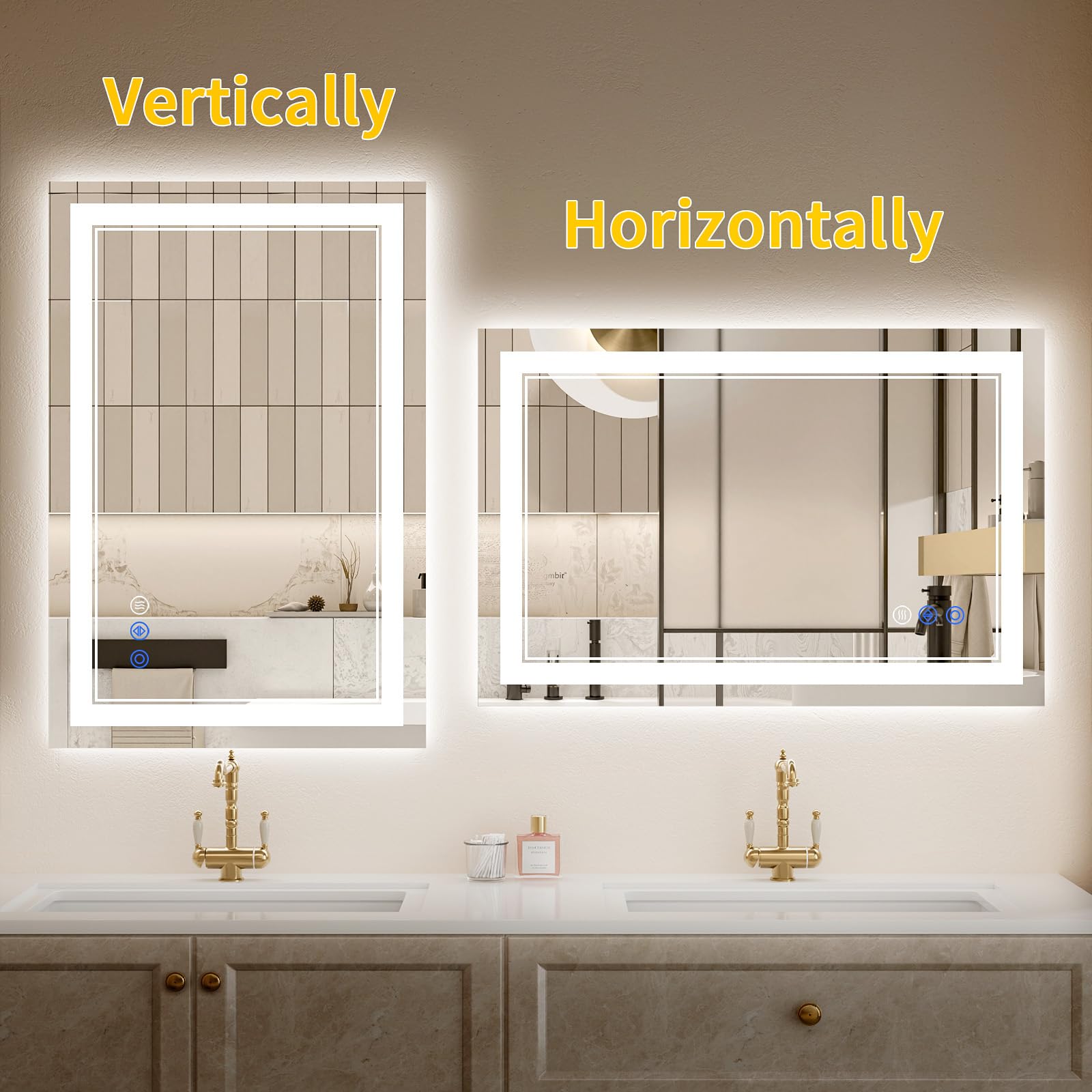 WISSMIELS 24x32 mirror shown in a contemporary bathroom scene.