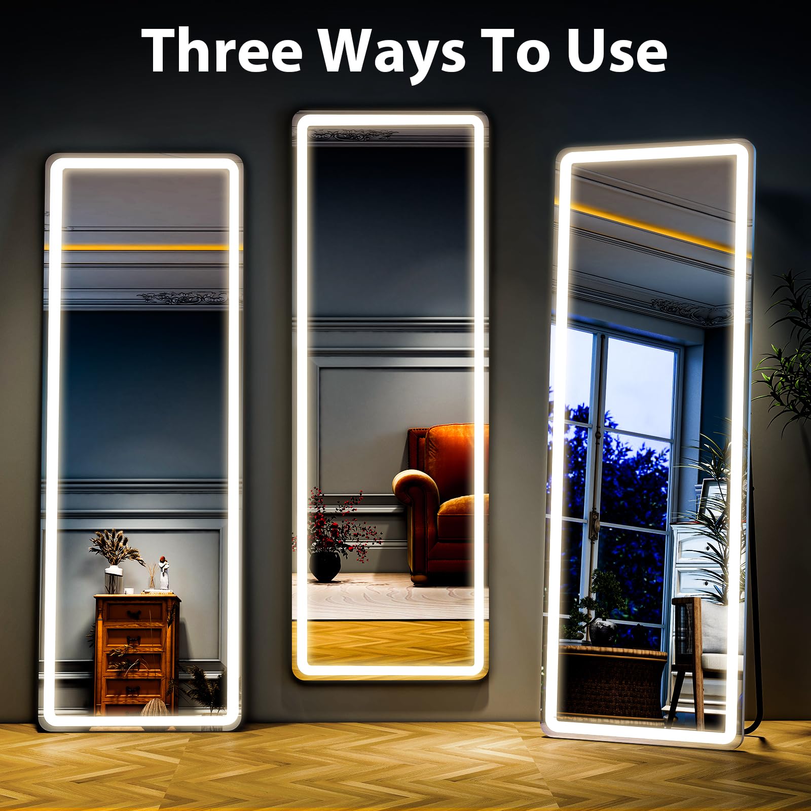 WISSMIELS bedroom mirror with LED lights for morning routines