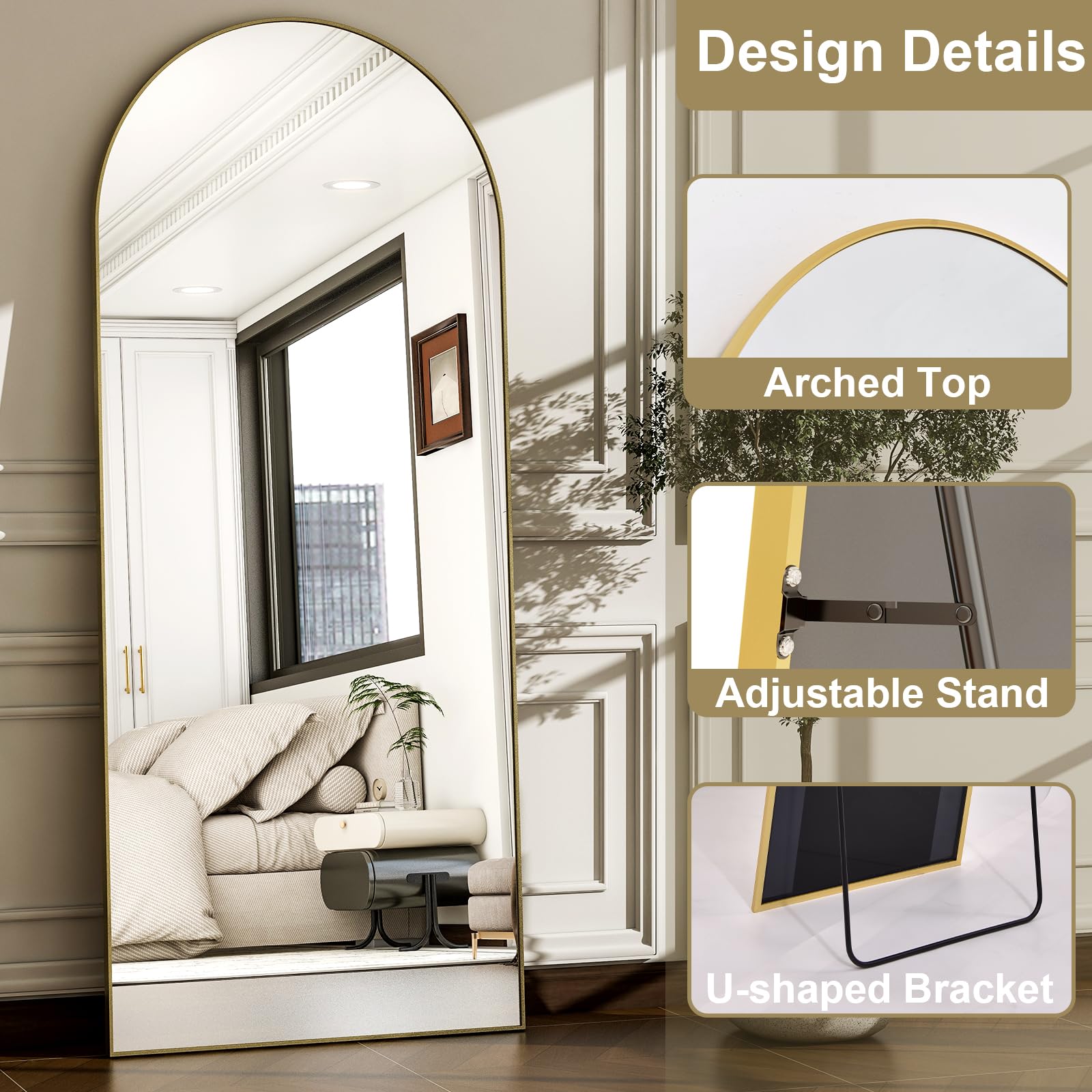 WISSMIELS gold aluminum frame adds modern elegance to bathrooms or bedrooms.
