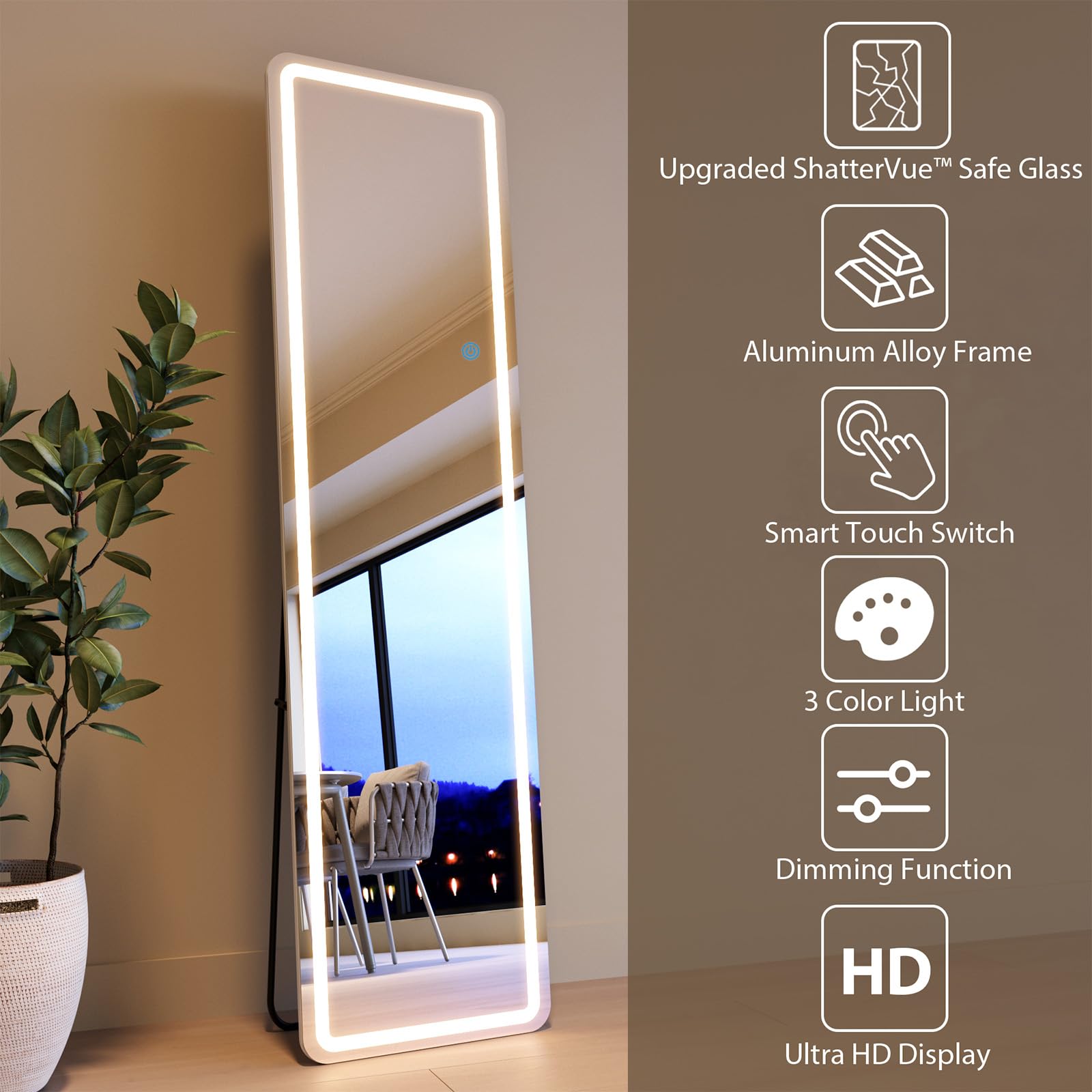 WISSMIELS LED full-length wall-mount mirror enhances decor and lighting