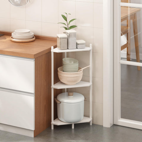 Wisuce corner shelf assembly guide illustrating easy setup.