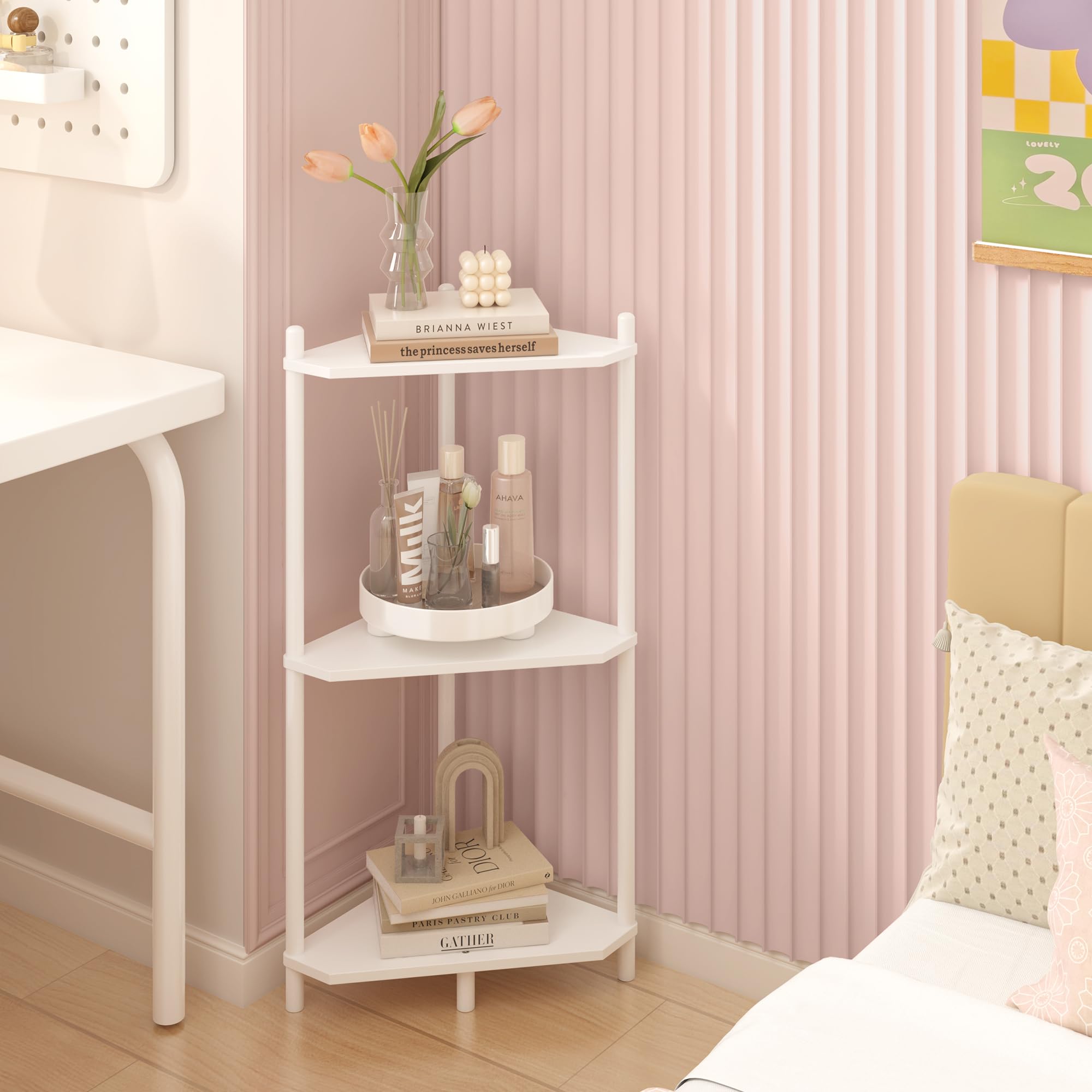 Wisuce white finish corner shelf in a clean modern look.