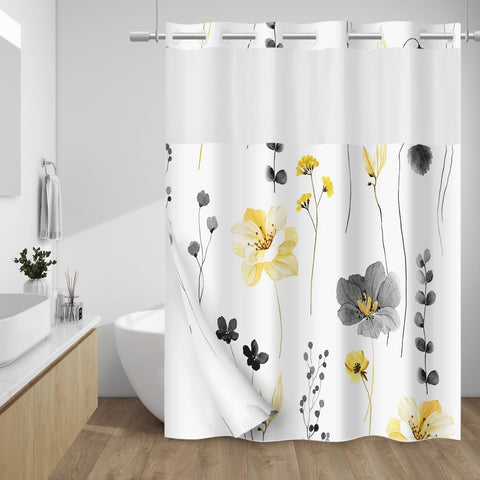 WITHLOC No Hook Curtain with floral watercolor design for easy installation and modern style.