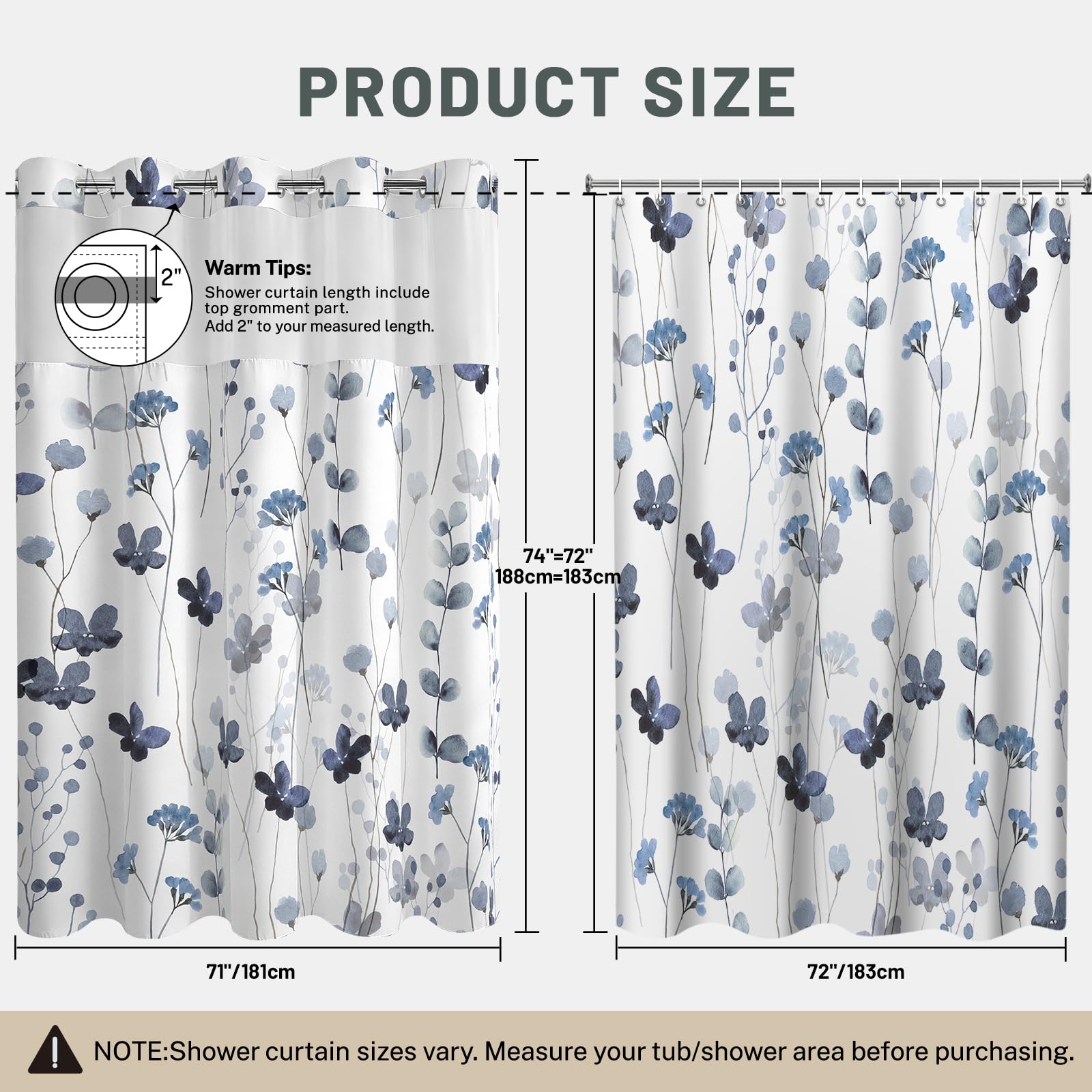 WITHLOC 71x74 inch size fits standard bathrooms.