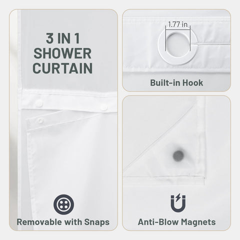 WITHLOC water-repellent fabric resists splashes for a quick, tidy shower.
