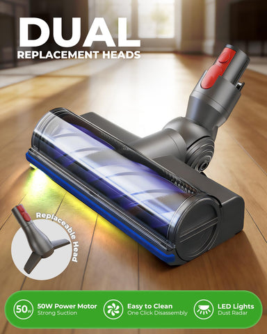 Green LED dust detection highlights hidden debris on hard floors