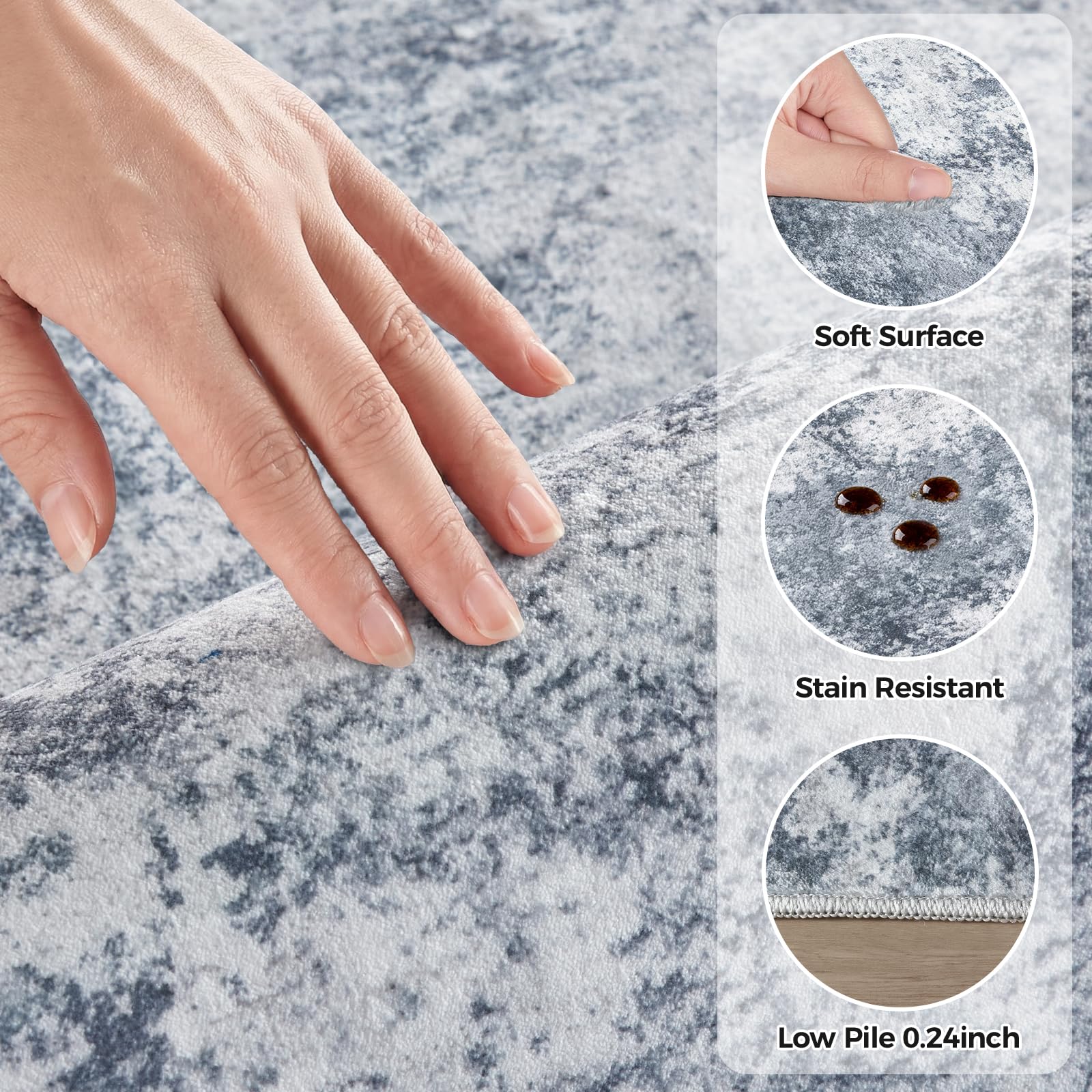WITSHOCK eco-friendly durable blue rug with fade-resistant color