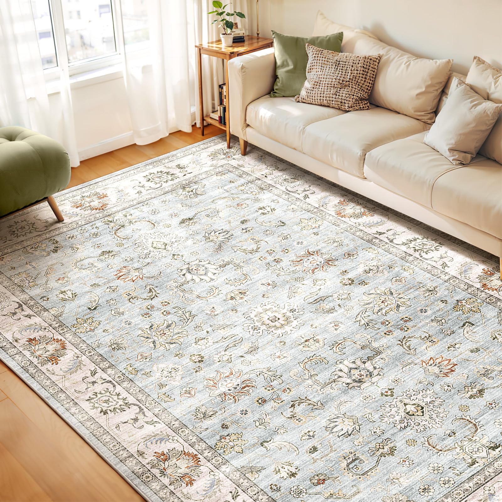 WITSHOCK light blue 8x10 area rug for living rooms with soft vintage flair