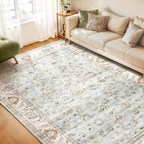 WITSHOCK light blue 8x10 area rug for living rooms with soft vintage flair