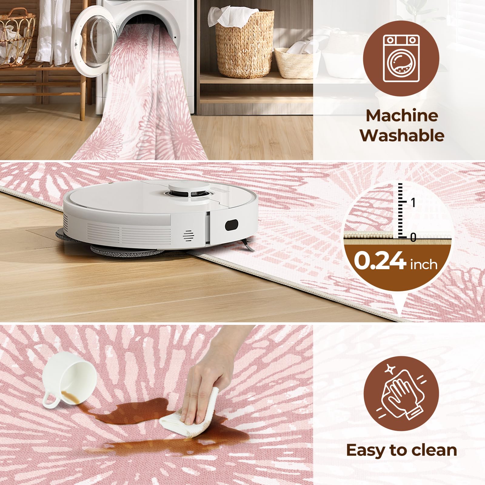 WITSHOCK machine-washable rug for quick refreshes.