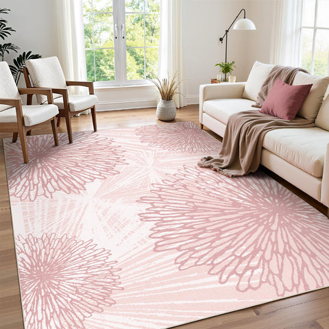 WITSHOCK pink boho floral rug 5x7 adds soft warmth to bedrooms.