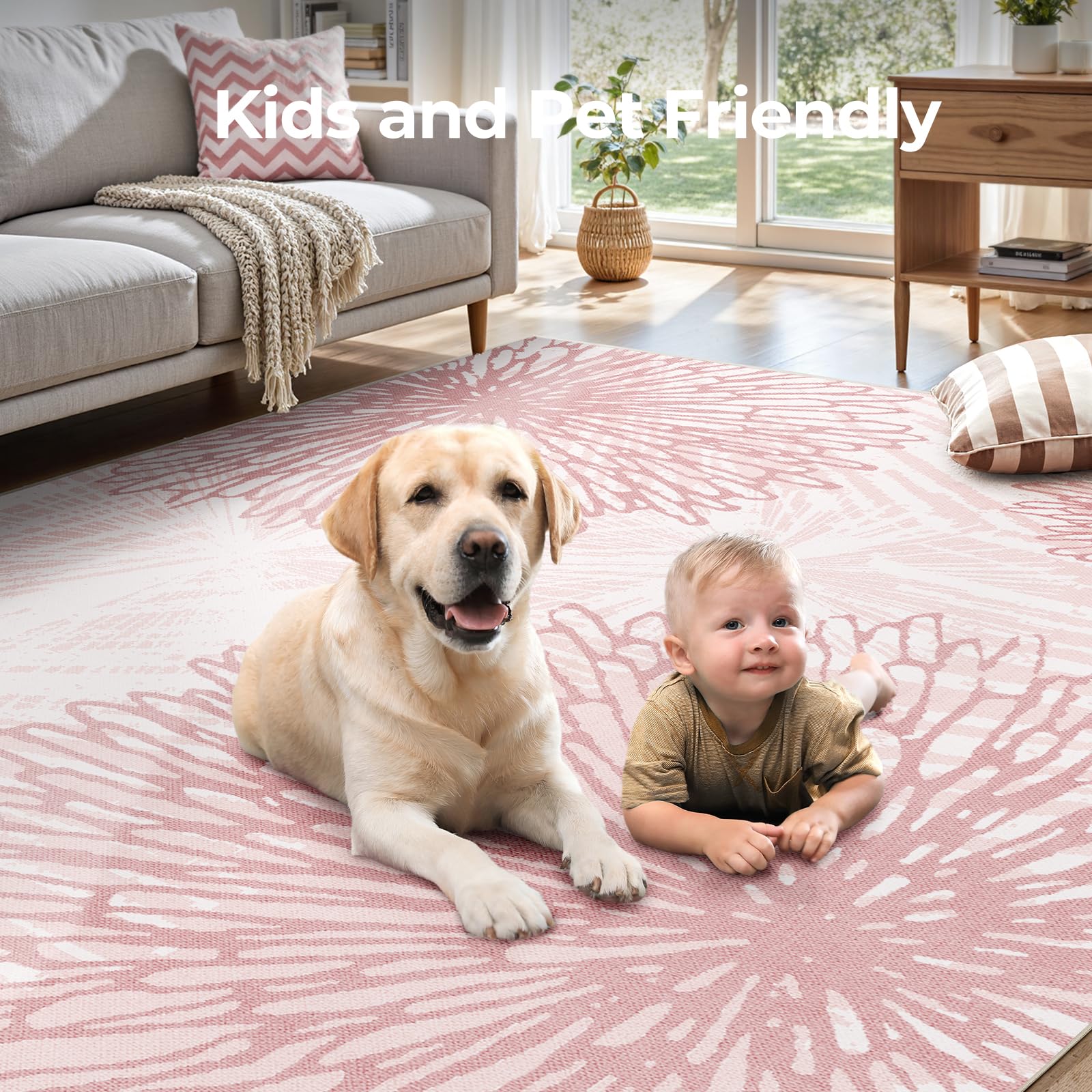 WITSHOCK pink rug close-up shows plush, cozy fibers.