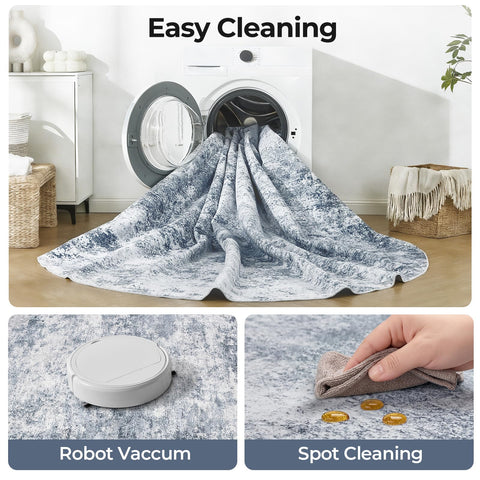 WITSHOCK stain-resistant microfiber blue rug suitable for busy homes