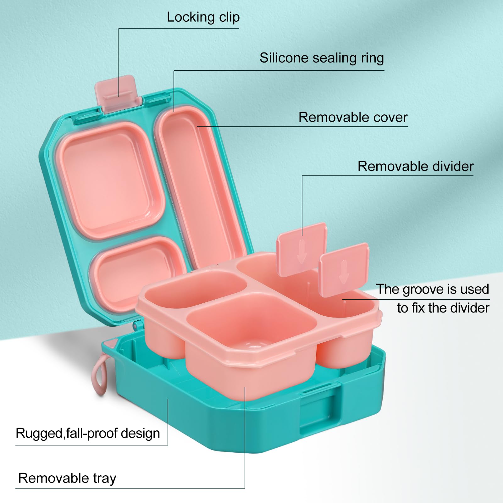 wiwinds bento lunch box compartments showing organized five-section layout