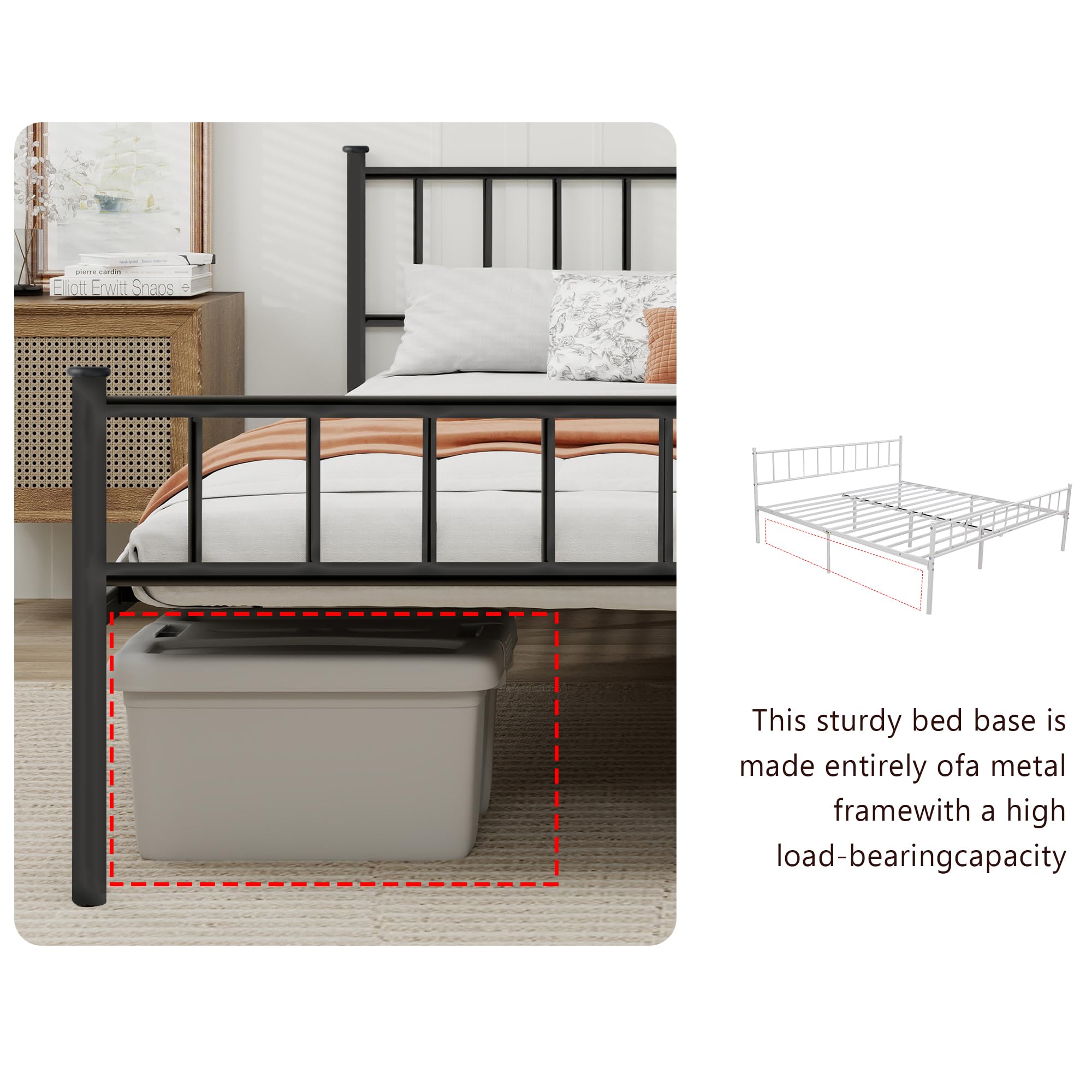 WJORATA bed frame with rounded corners and protective footpads for safer use