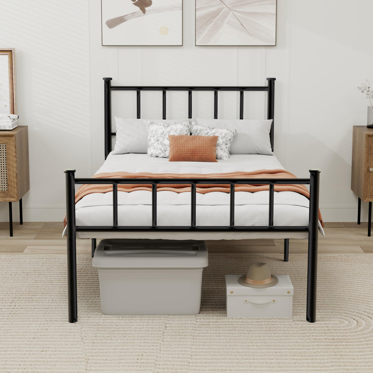 WJORATA metal platform twin bed frame with headboard for sturdy support and clean look