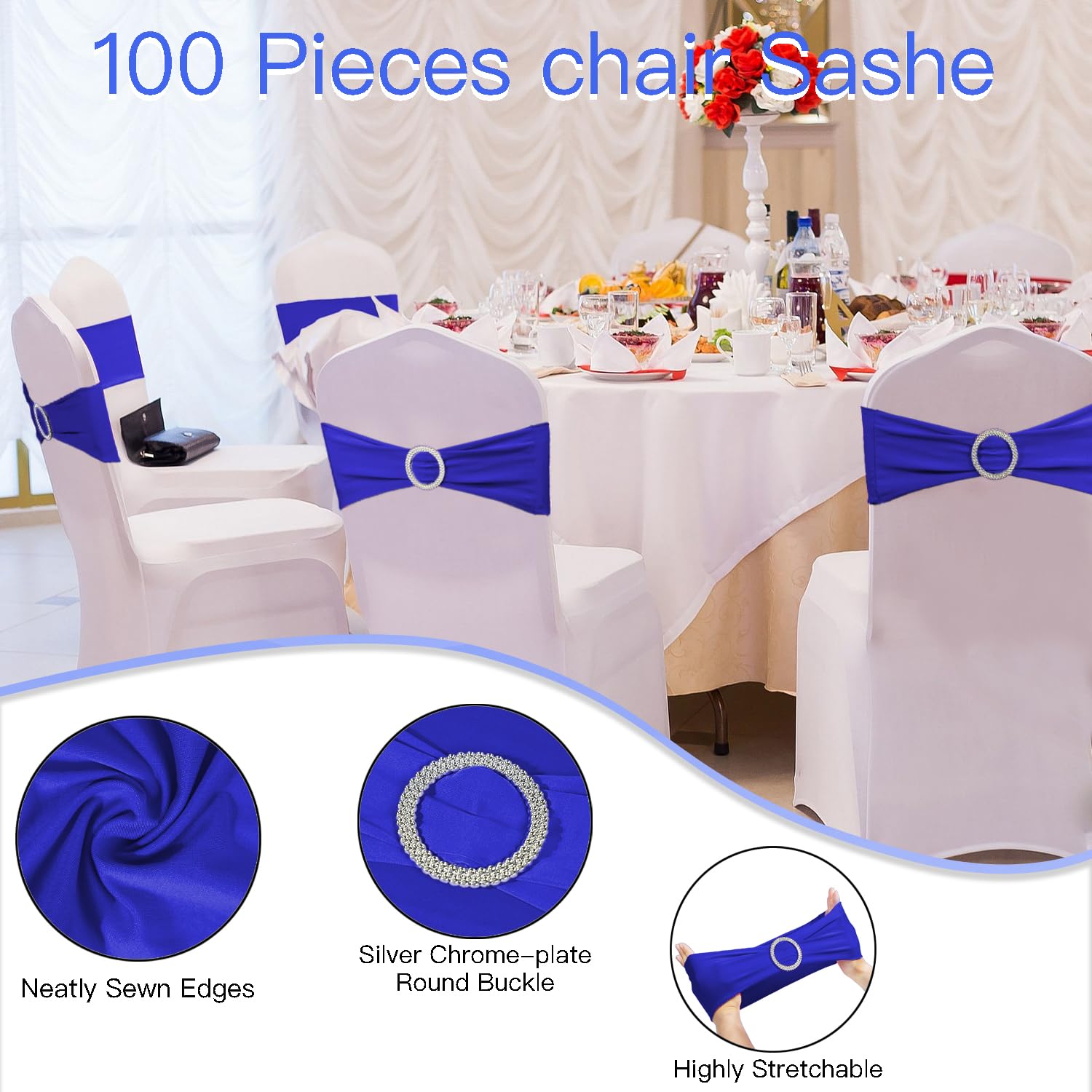 WJWHQ buckle-slider detail on royal blue sash for secure fit