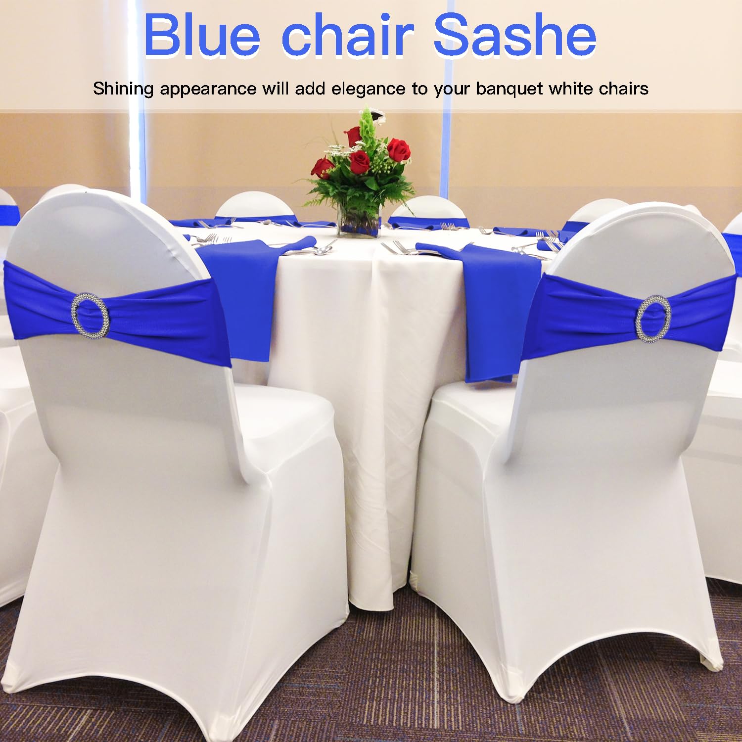WJWHQ banquet chair decor in royal blue for events