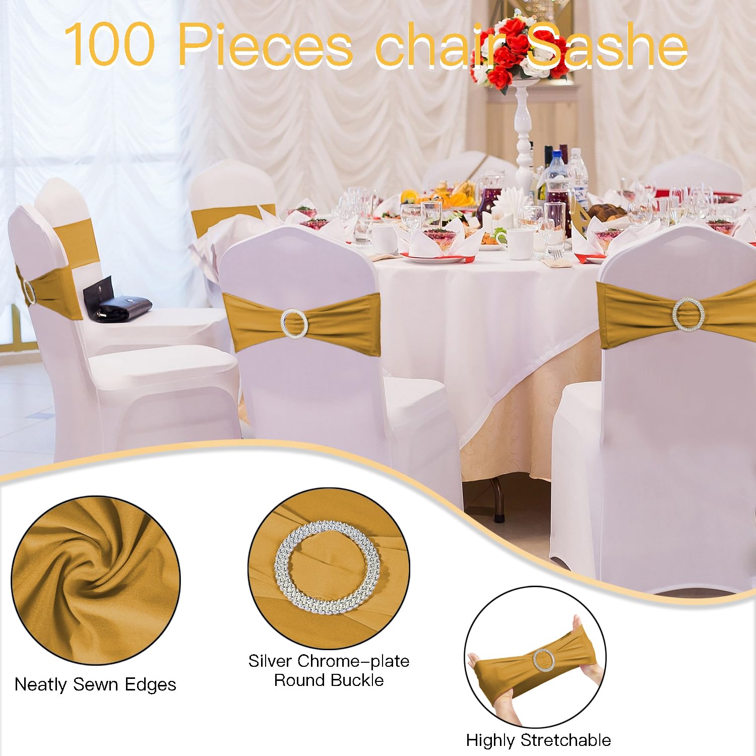WJWHQ gold chair sash reusable and easy to wash.