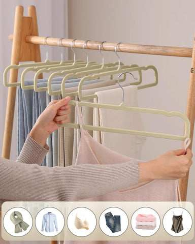 WJWSKI velvet hangers with 360-degree swivel hook for easy access.