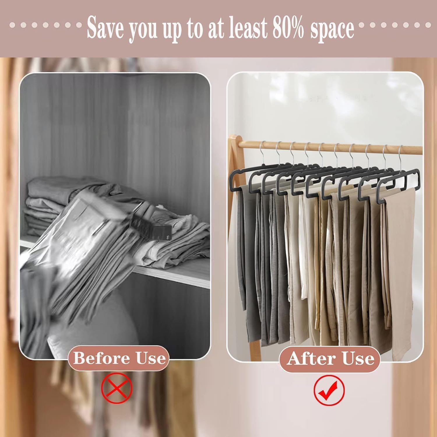 WJWSKI included connector hooks to stack hangers and save vertical space.
