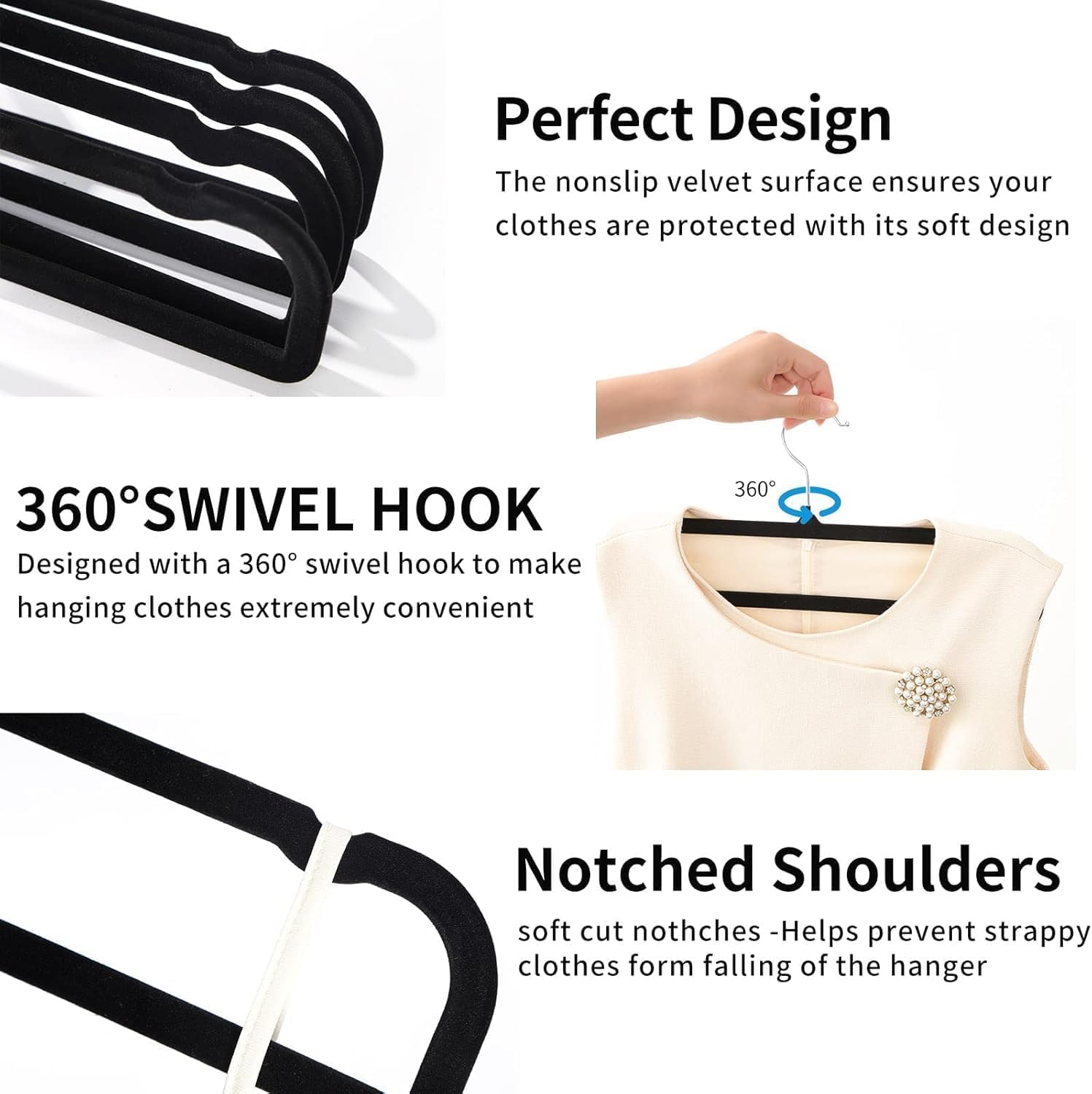 WJWSKI velvet hanger with notched shoulders for dresses and tanks.