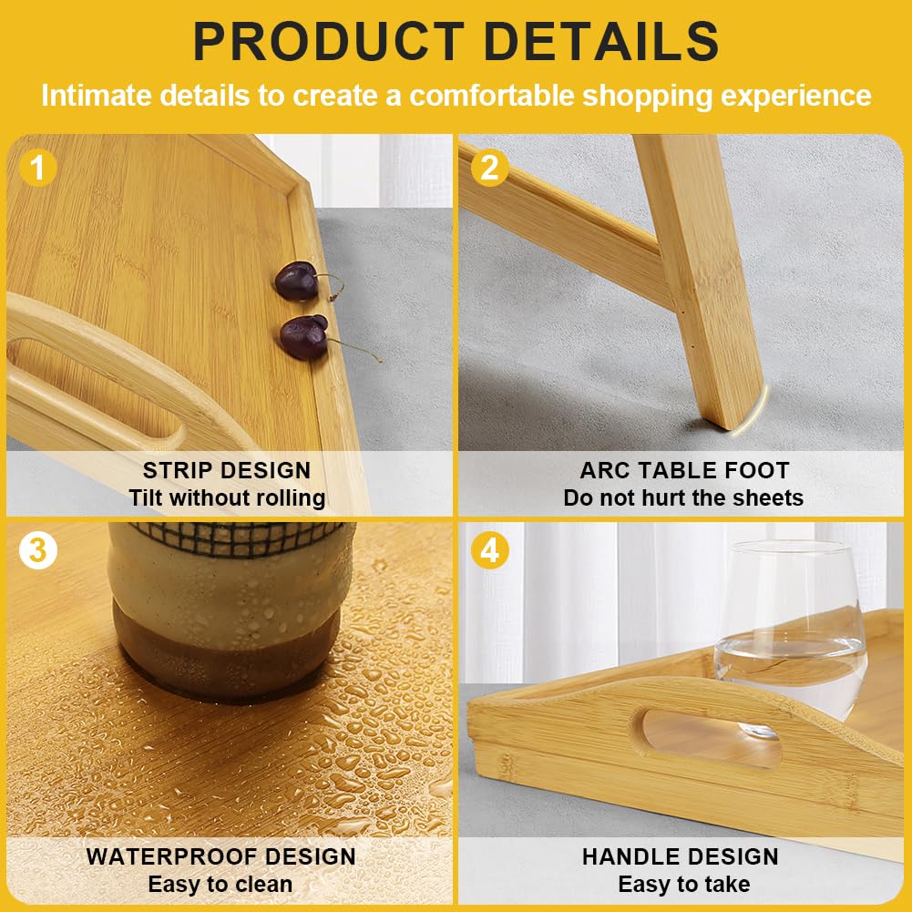 WKWKER bed tray close-up shows sturdy folding legs and joints for reliability.
