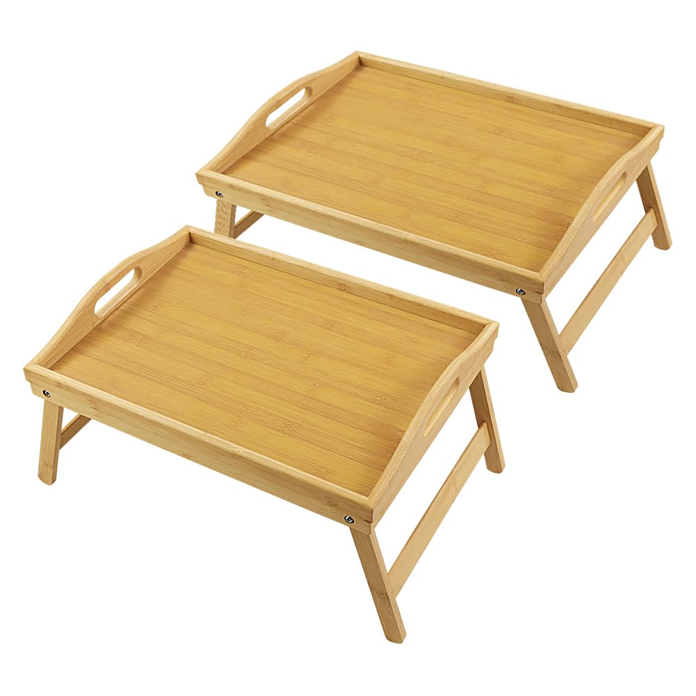 WKWKER bamboo bed tray with folding legs for compact storage.