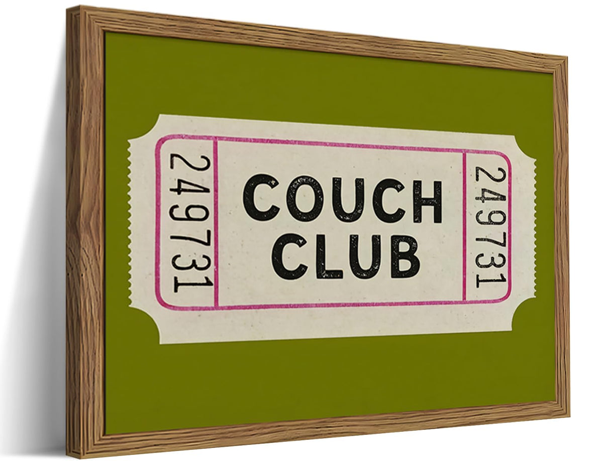 WLHARTT vintage framed wall art with couch club ticket for cozy living room decor.