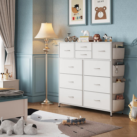 WLIVE 10-drawer organizer with side pockets illustrates extra storage for small items.