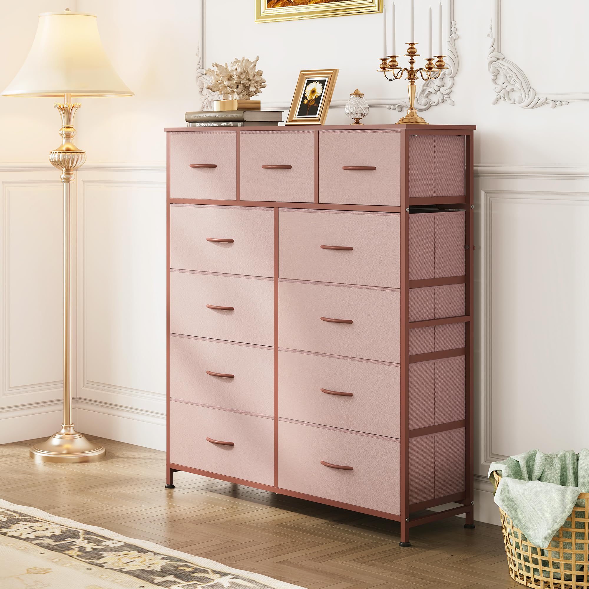 WLIVE 11-drawer fabric dresser provides organized storage.