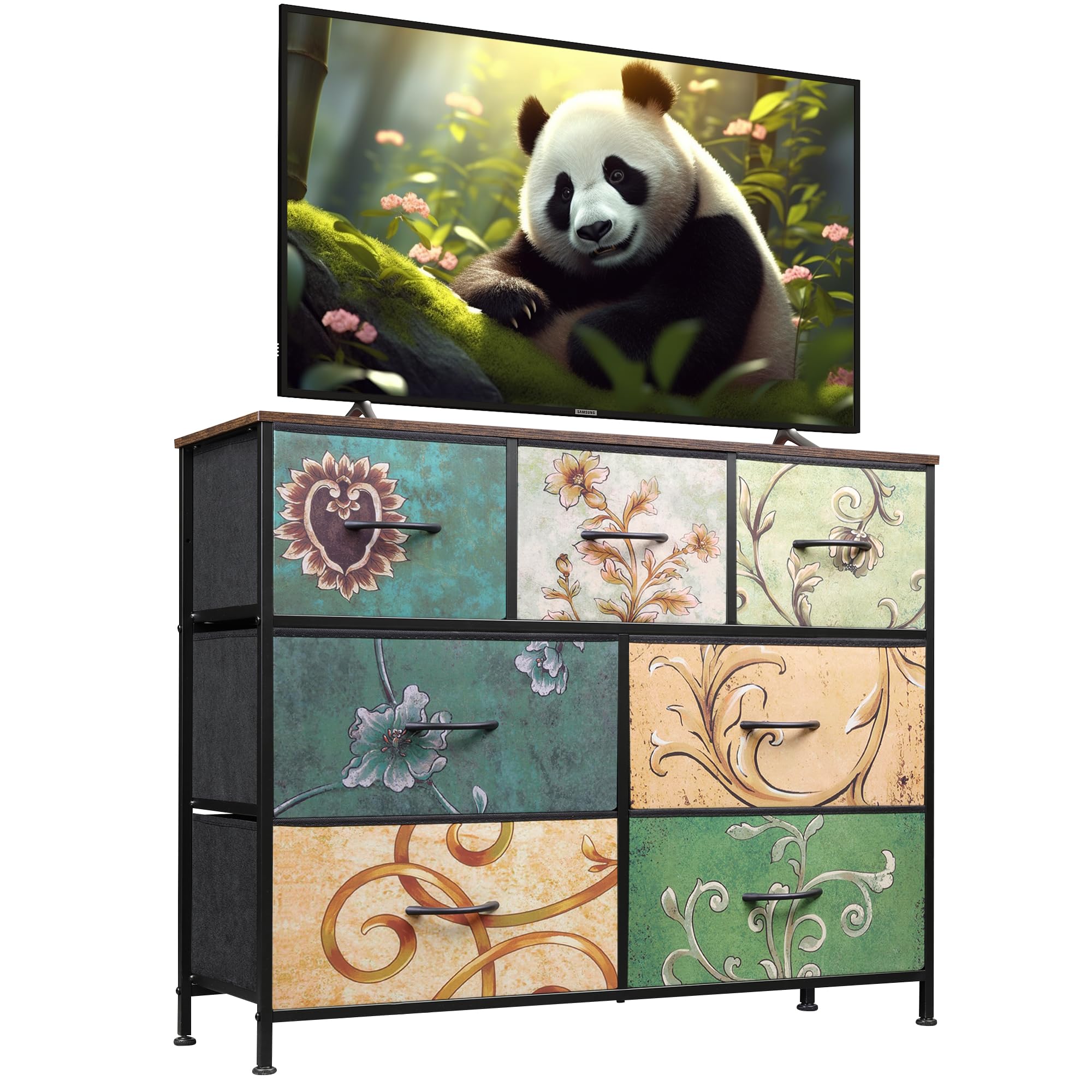 WLIVE 7-drawer dresser front view with roomy storage and wood top.