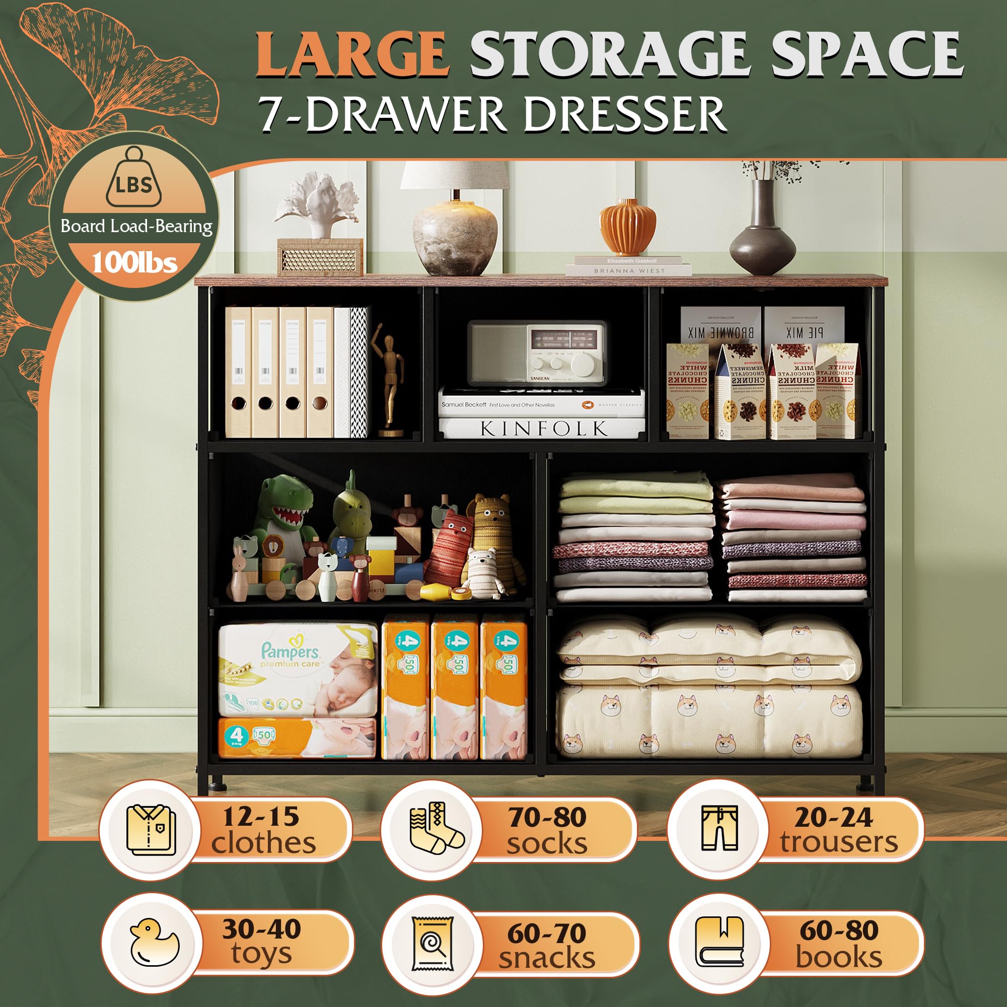 WLIVE 7-drawer dresser open shows easy-access storage for clothes and accessories.