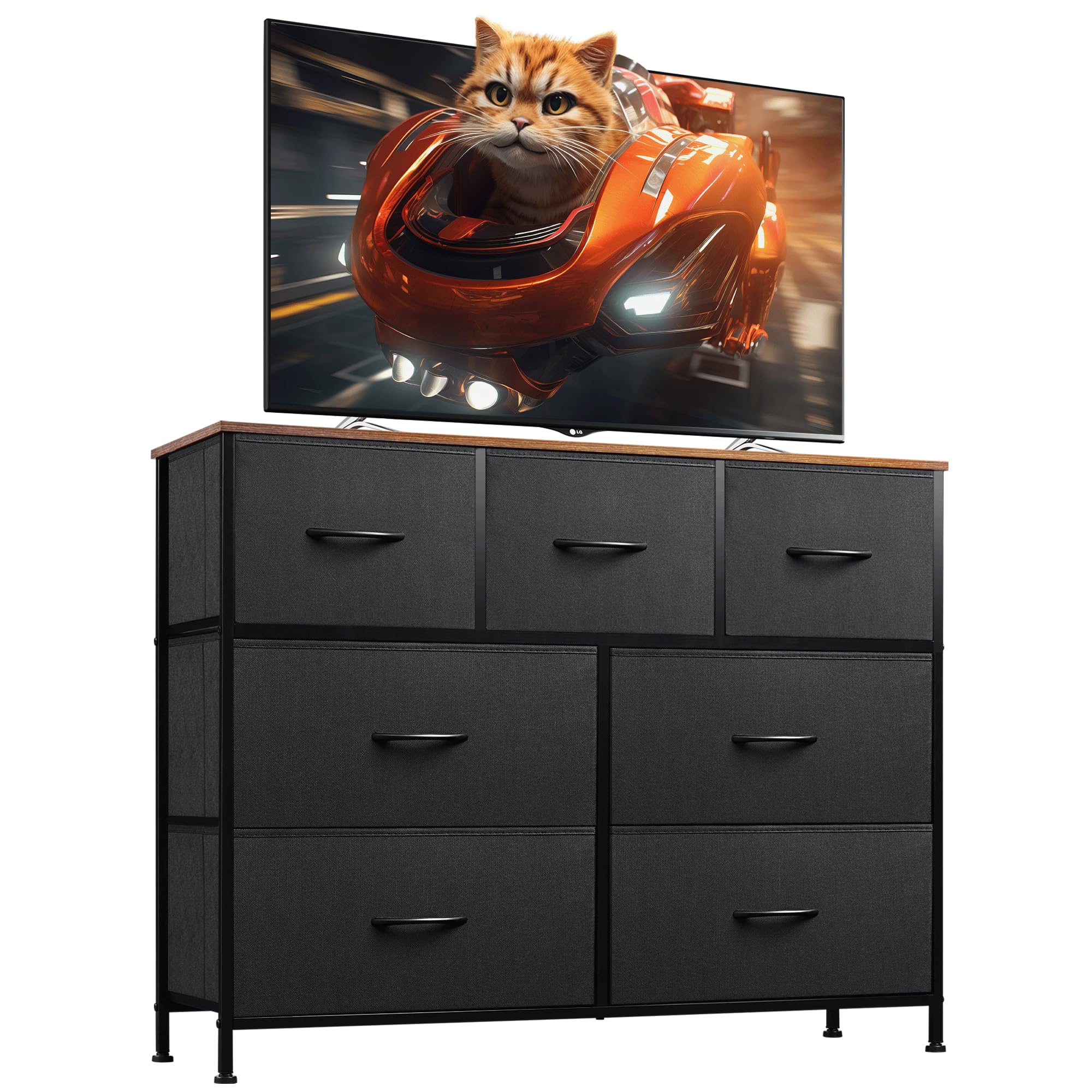 WLIVE 7-drawer dresser with wood top, front view, ideal for bedroom clutter control