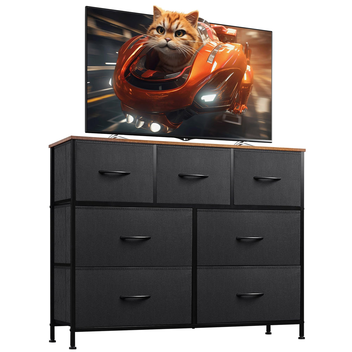 WLIVE 7-drawer dresser with wood top, front view, ideal for bedroom clutter control