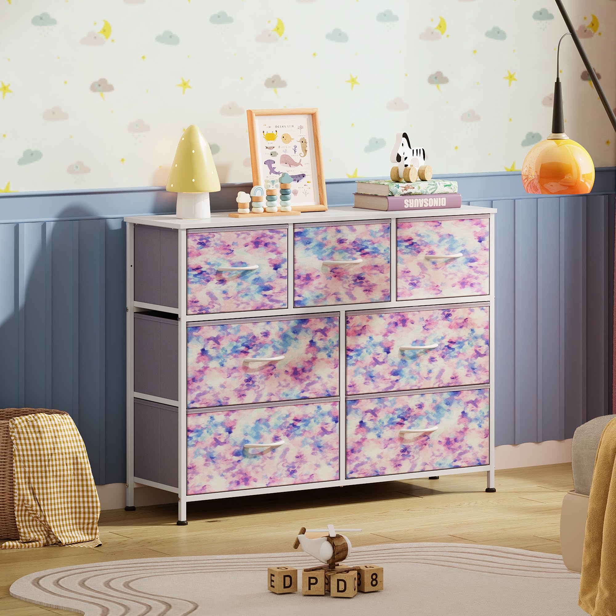 WLIVE 7-drawer dresser wood top open drawers for easy access to clothing