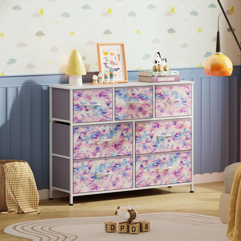 WLIVE 7-drawer dresser wood top open drawers for easy access to clothing