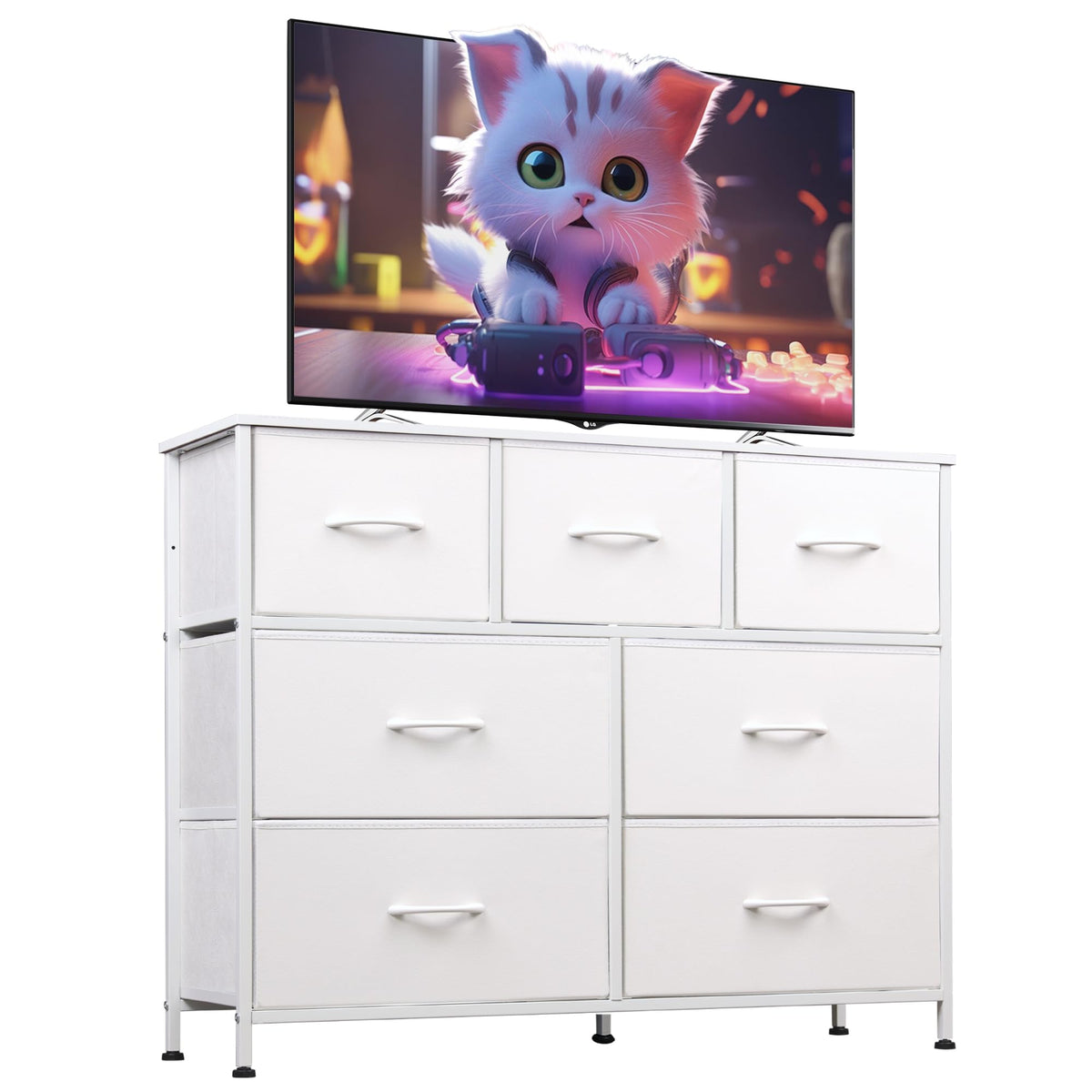 WLIVE 7-drawer dresser with wood top for organized storage.