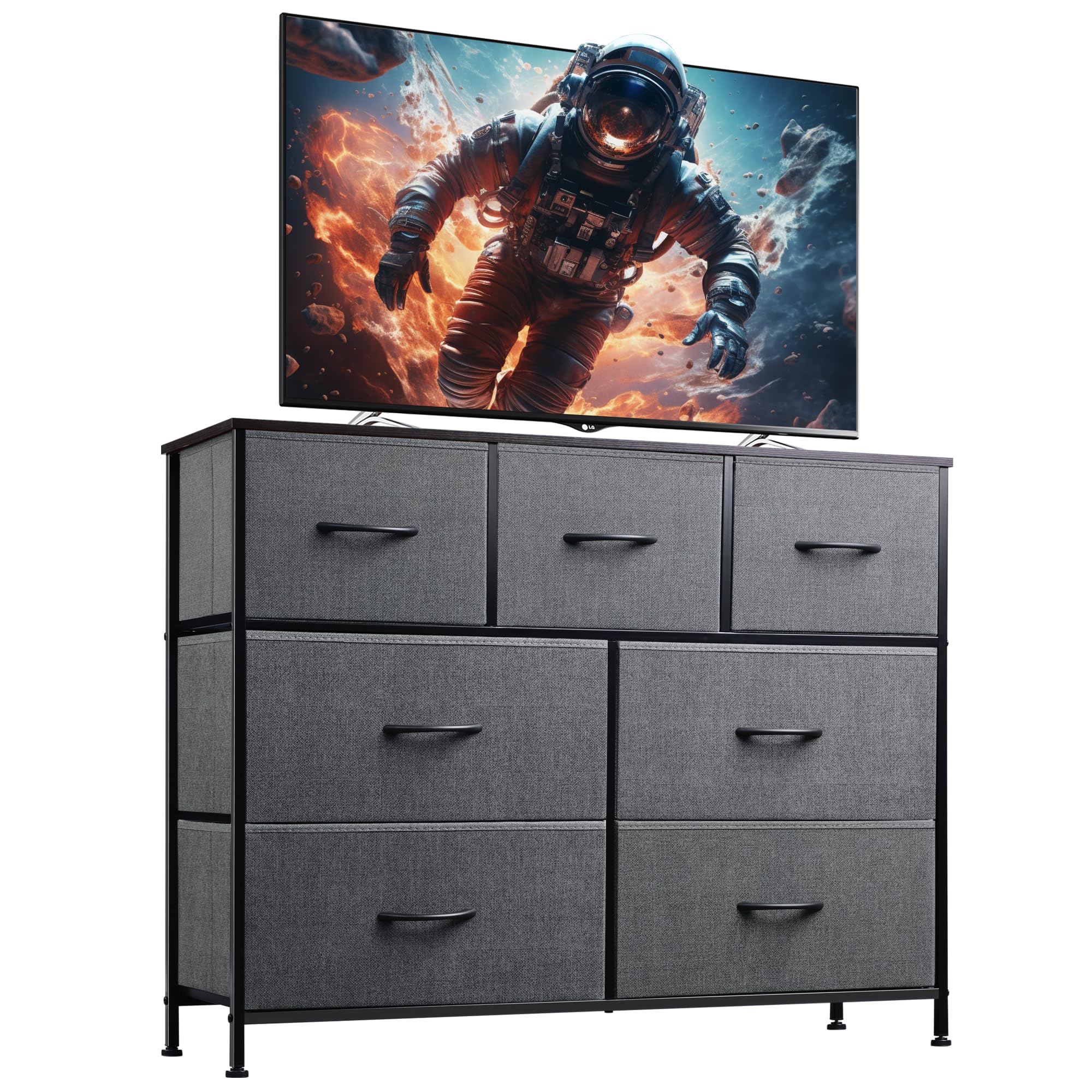 WLIVE 7-drawer dresser with wood top shows organized storage potential.