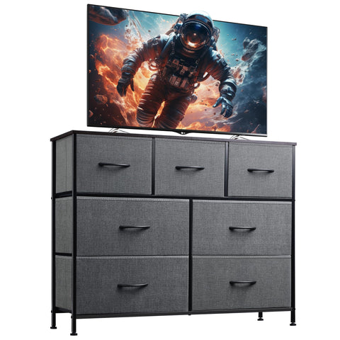 WLIVE 7-drawer dresser with wood top shows organized storage potential.