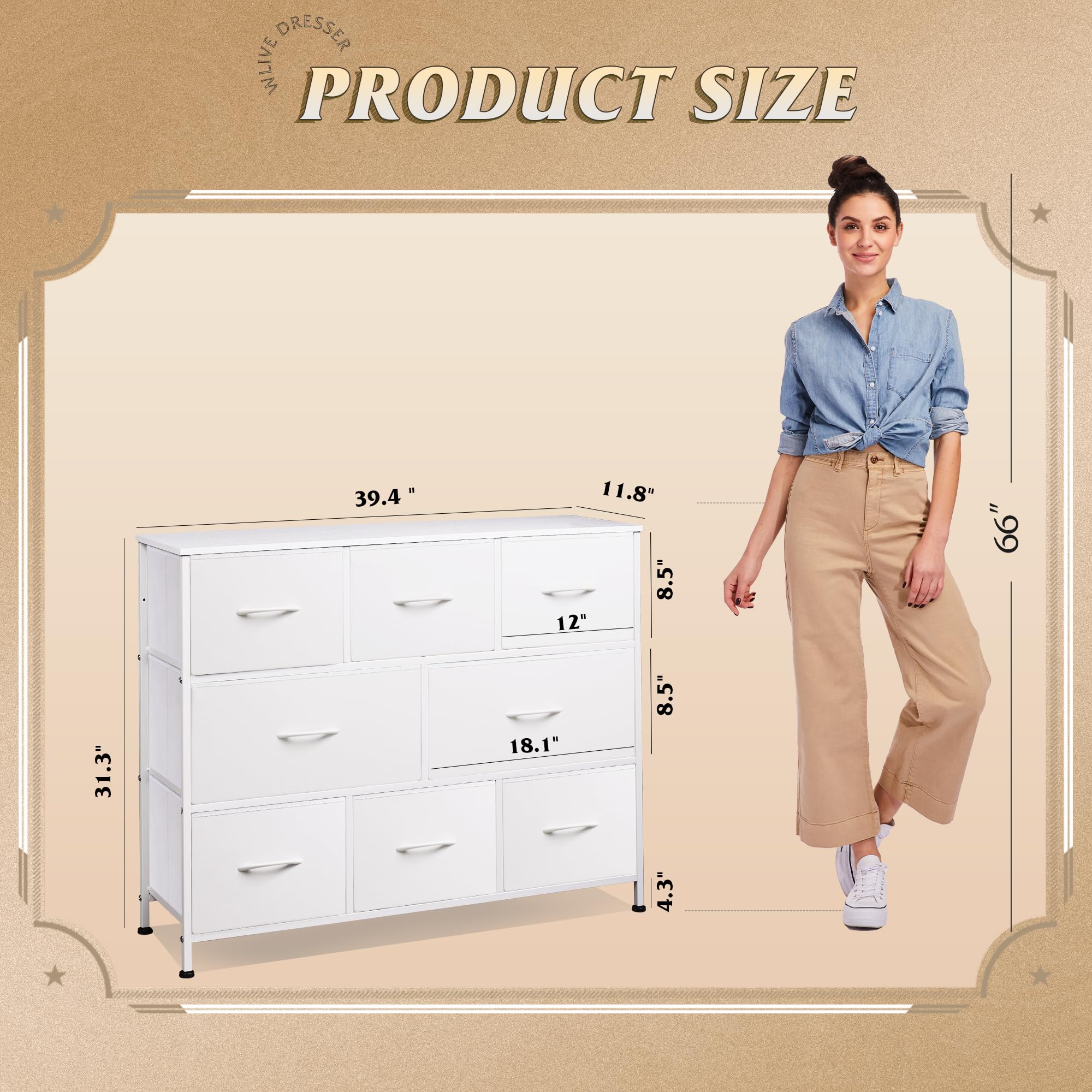 WLIVE 8-drawer dresser with smooth, easy-to-pull handles