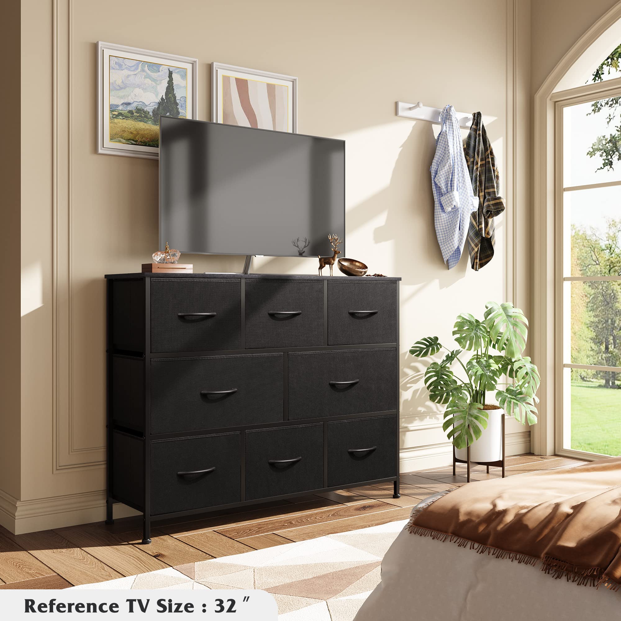 WLIVE fabric black dresser close-up highlights smooth, easy-to-pull drawer handles
