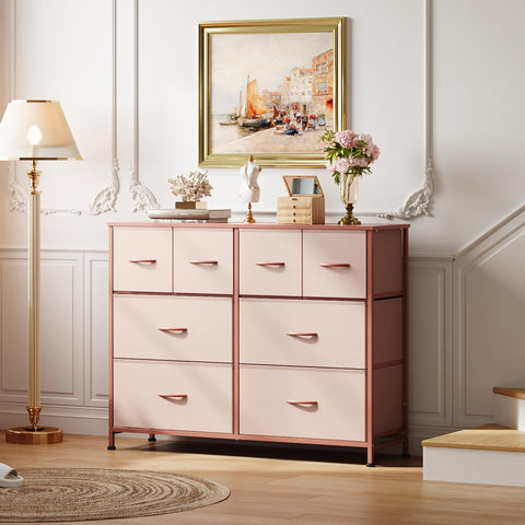 WLIVE 8-drawer dresser pink drawer-handle closeup for easy grip.
