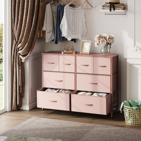 WLIVE 8-drawer dresser pink drawer-open view for roomy organization of clothing.